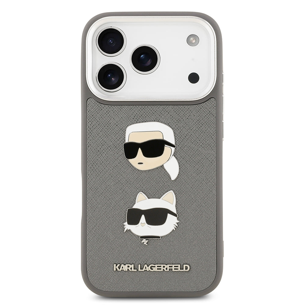 Apple iPhone 17 Pro Kılıf Karl Lagerfeld Orjinal Lisanslı Metal Logolu K&C Heads Pin Kapak