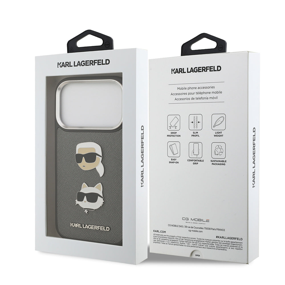 Apple iPhone 17 Pro Kılıf Karl Lagerfeld Orjinal Lisanslı Metal Logolu K&C Heads Pin Kapak