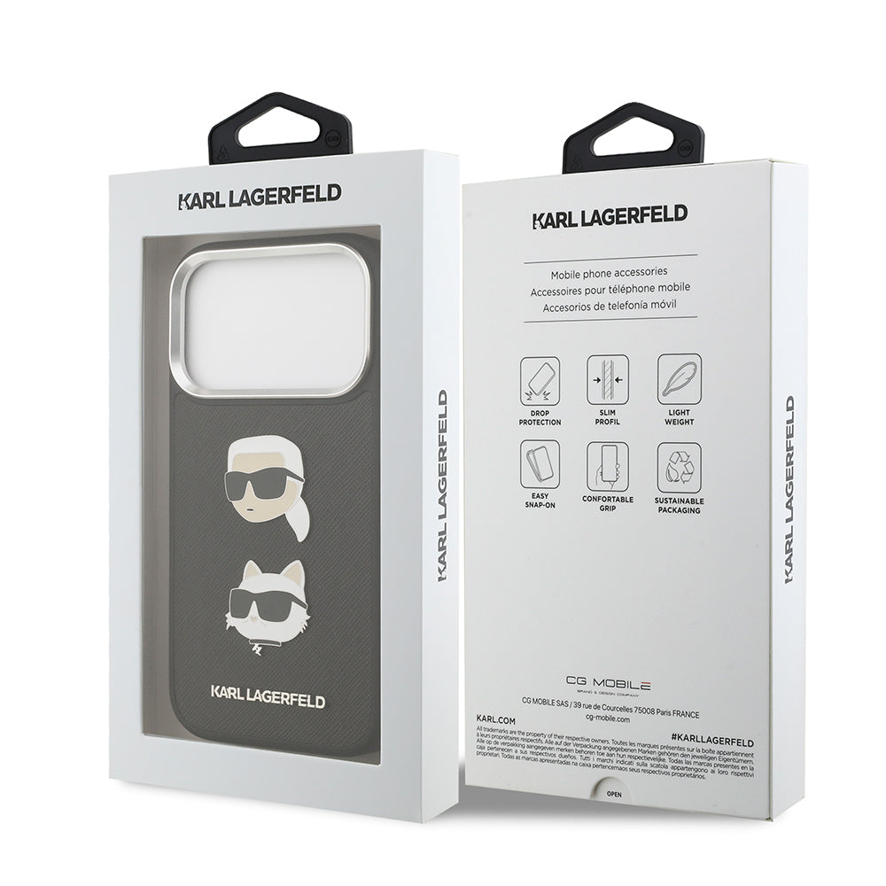 Apple iPhone 17 Pro Kılıf Karl Lagerfeld Orjinal Lisanslı Metal Logolu K&C Heads Pin Kapak