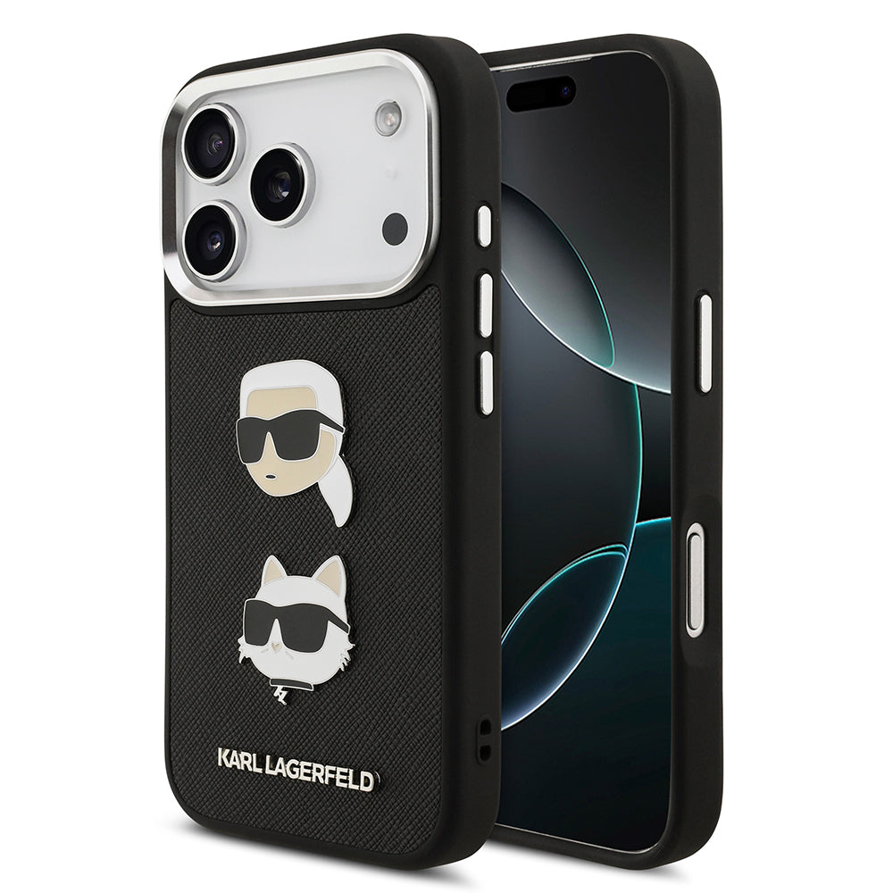 Apple iPhone 17 Pro Kılıf Karl Lagerfeld Orjinal Lisanslı Metal Logolu K&C Heads Pin Kapak