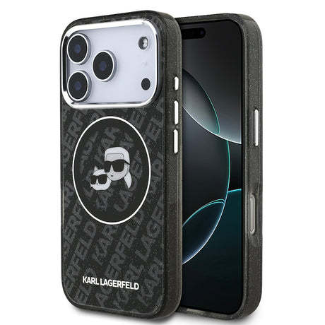 Apple iPhone 17 Pro Kılıf Karl Lagerfeld Orjinal Lisanslı Parlayan Simli Karl & Choupette Heads Kapak