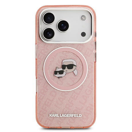 Apple iPhone 17 Pro Kılıf Karl Lagerfeld Orjinal Lisanslı Parlayan Simli Karl & Choupette Heads Kapak
