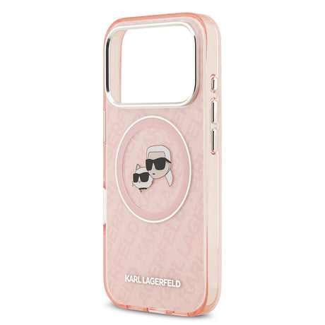 Apple iPhone 17 Pro Kılıf Karl Lagerfeld Orjinal Lisanslı Parlayan Simli Karl & Choupette Heads Kapak