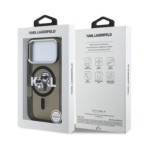 Apple iPhone 17 Pro Kılıf Karl Lagerfeld Orjinal Lisanslı Parlayan Simli Karl & Choupette Sketch Logo Kapak
