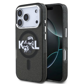 Apple iPhone 17 Pro Kılıf Karl Lagerfeld Orjinal Lisanslı Parlayan Simli Karl & Choupette Sketch Logo Kapak