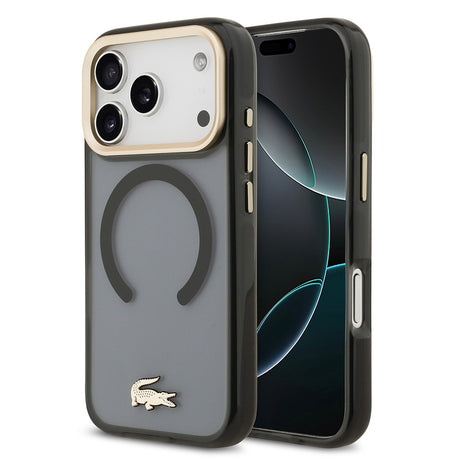 Apple iPhone 17 Pro Kılıf Lacoste Orjinal Lisanslı M-safe Şarj Özellikli Gold Timsah Logolu Buzlu Kapak