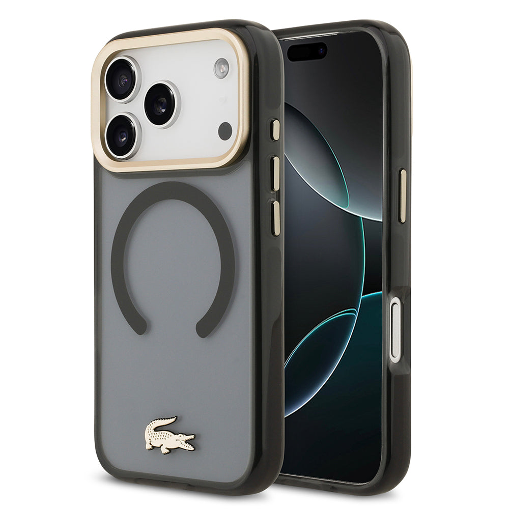 Apple iPhone 17 Pro Kılıf Lacoste Orjinal Lisanslı M-safe Şarj Özellikli Gold Timsah Logolu Buzlu Kapak