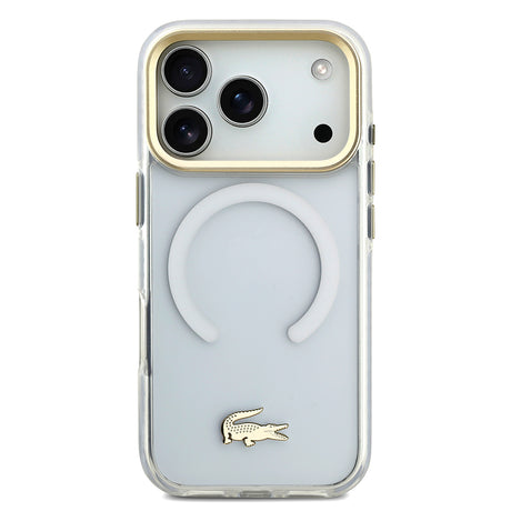 Apple iPhone 17 Pro Kılıf Lacoste Orjinal Lisanslı M-safe Şarj Özellikli Gold Timsah Logolu Buzlu Kapak