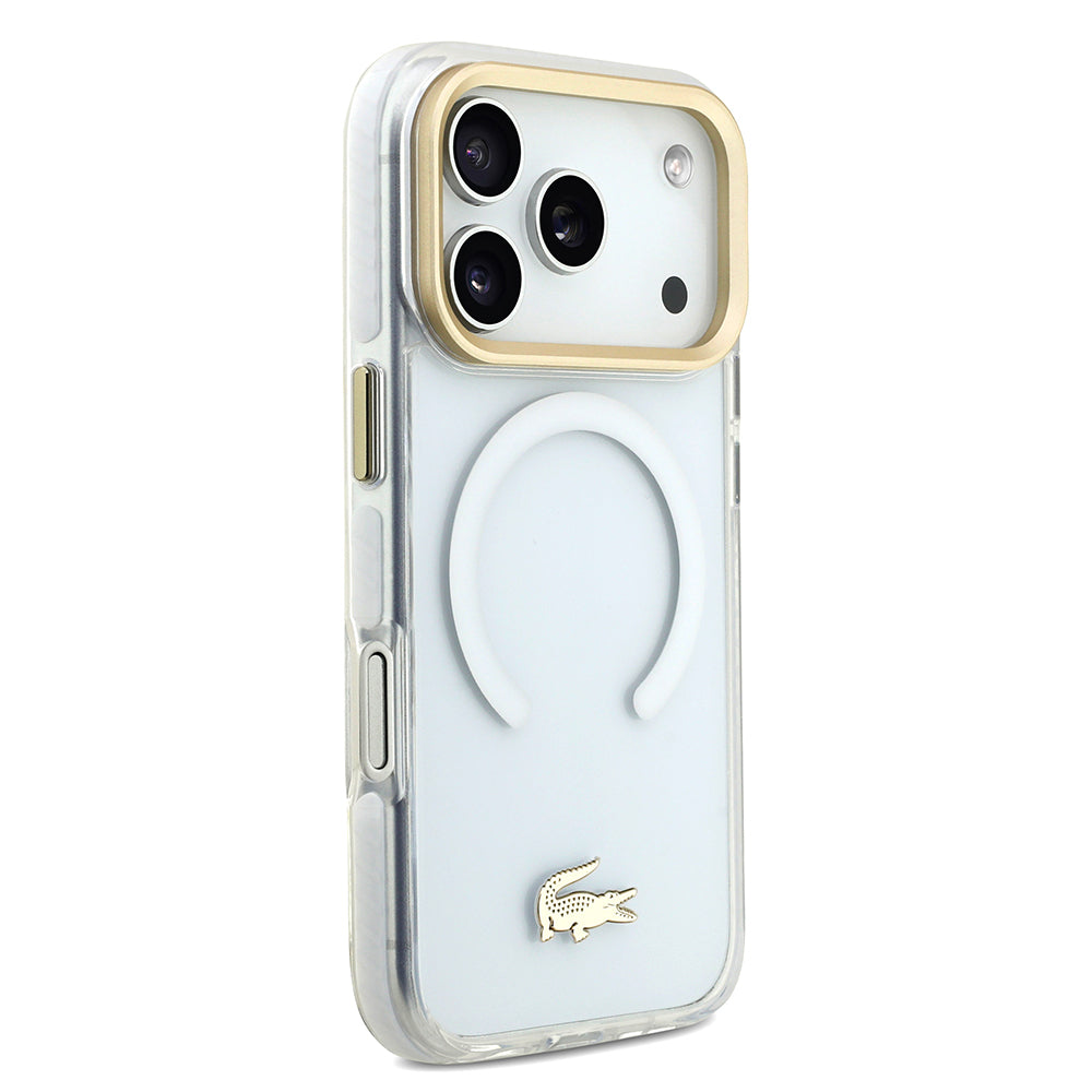 Apple iPhone 17 Pro Kılıf Lacoste Orjinal Lisanslı M-safe Şarj Özellikli Gold Timsah Logolu Buzlu Kapak