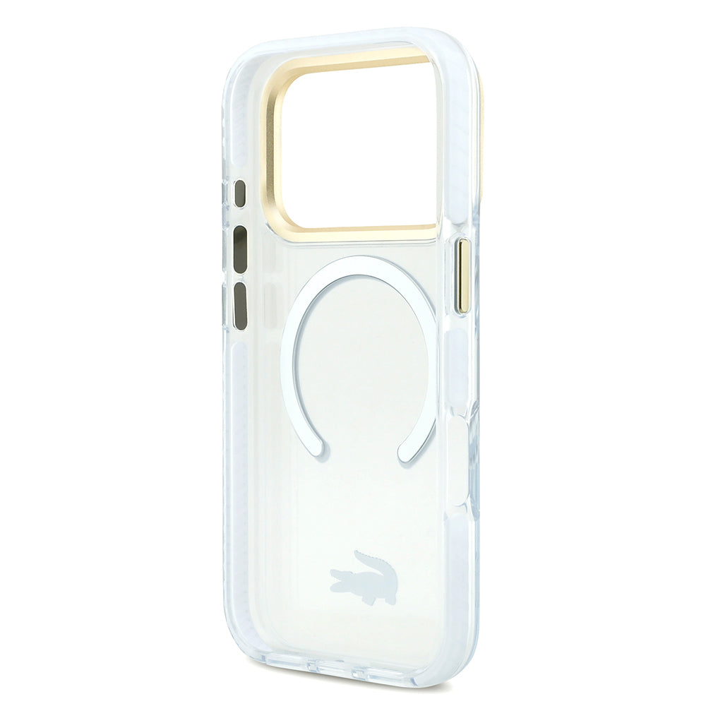 Apple iPhone 17 Pro Kılıf Lacoste Orjinal Lisanslı M-safe Şarj Özellikli Gold Timsah Logolu Buzlu Kapak