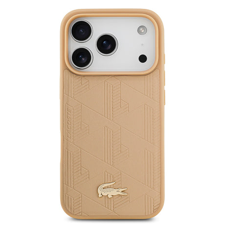 Apple iPhone 17 Pro Kılıf Lacoste Orjinal Lisanslı M-safe Şarj Özellikli PU Deri Tasarımlı Karışık Monogram Desenli Kapak