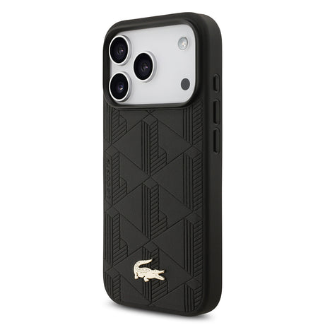 Apple iPhone 17 Pro Kılıf Lacoste Orjinal Lisanslı M-safe Şarj Özellikli PU Deri Tasarımlı Karışık Monogram Desenli Kapak