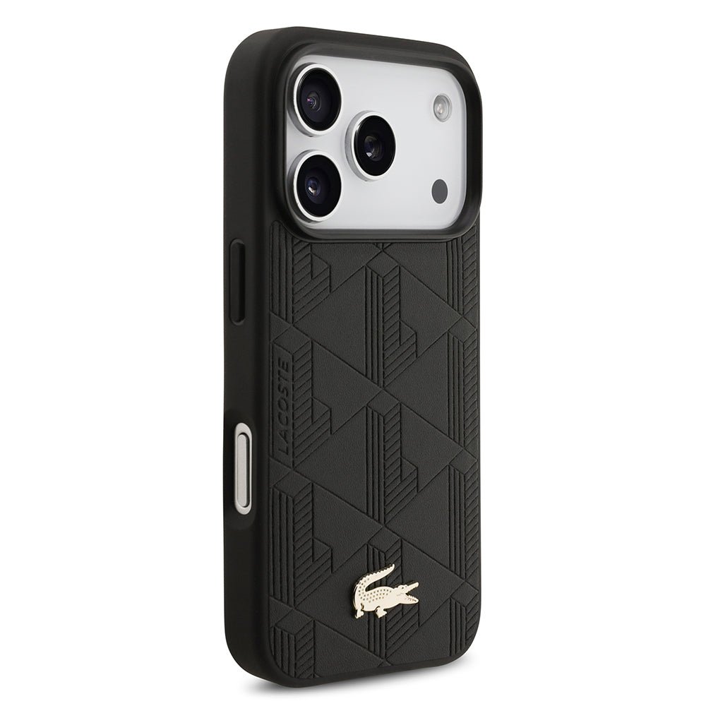 Apple iPhone 17 Pro Kılıf Lacoste Orjinal Lisanslı M-safe Şarj Özellikli PU Deri Tasarımlı Karışık Monogram Desenli Kapak