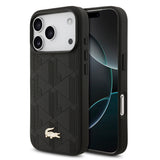 Apple iPhone 17 Pro Kılıf Lacoste Orjinal Lisanslı M-safe Şarj Özellikli PU Deri Tasarımlı Karışık Monogram Desenli Kapak