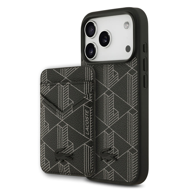 Apple iPhone 17 Pro Kılıf Lacoste Orjinal Lisanslı M-safe Şarj Özellikli PU Deri Tasarımlı Kartlıklı Karışık Monogram Desenli Kapak