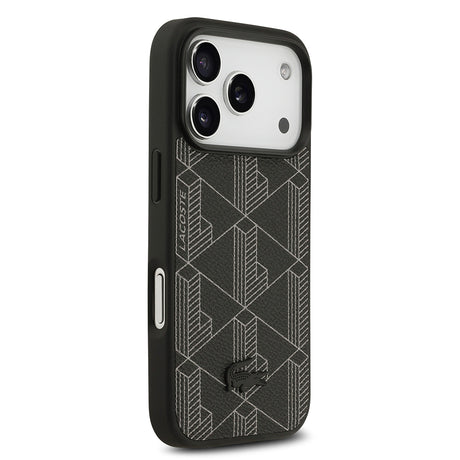 Apple iPhone 17 Pro Kılıf Lacoste Orjinal Lisanslı M-safe Şarj Özellikli PU Deri Tasarımlı Kartlıklı Karışık Monogram Desenli Kapak