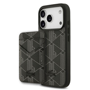 Apple iPhone 17 Pro Kılıf Lacoste Orjinal Lisanslı M-safe Şarj Özellikli PU Deri Tasarımlı Kartlıklı Karışık Monogram Desenli Kapak