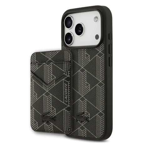 Apple iPhone 17 Pro Kılıf Lacoste Orjinal Lisanslı M-safe Şarj Özellikli PU Deri Tasarımlı Kartlıklı Karışık Monogram Desenli Kapak