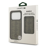 Apple iPhone 17 Pro Kılıf Lacoste Orjinal Lisanslı M-safe Şarj Özellikli PU Deri Tasarımlı Kartlıklı Karışık Monogram Desenli Kapak