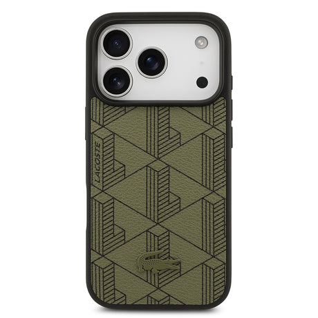 Apple iPhone 17 Pro Kılıf Lacoste Orjinal Lisanslı M-safe Şarj Özellikli PU Deri Tasarımlı Kartlıklı Karışık Monogram Desenli Kapak