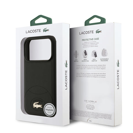 Apple iPhone 17 Pro Kılıf Lacoste Orjinal Lisanslı M-safe Şarj Özellikli PU Deri Tasarımlı Metal Logolu Kapak