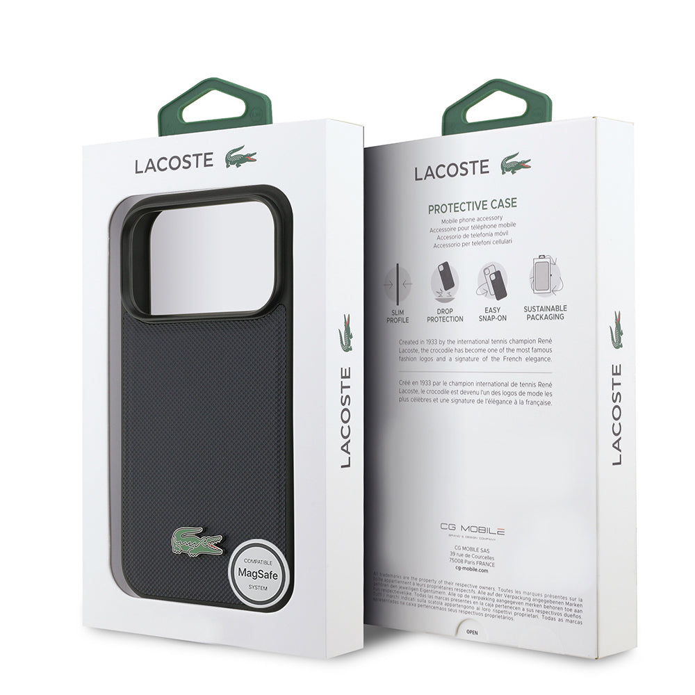 Apple iPhone 17 Pro Kılıf Lacoste Orjinal Lisanslı M-safe Şarj Özellikli PU Pike Desenli Metal Logolu Kapak