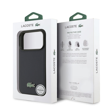 Apple iPhone 17 Pro Kılıf Lacoste Orjinal Lisanslı M-safe Şarj Özellikli PU Pike Desenli Metal Logolu Kapak