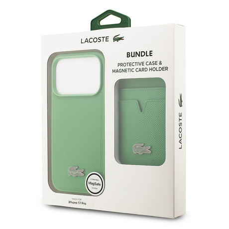 Apple iPhone 17 Pro Kılıf Lacoste Orjinal Lisanslı M-safe Şarj Özellikli PU Pike Desenli Metal Logolu Kartlıklı Kapak