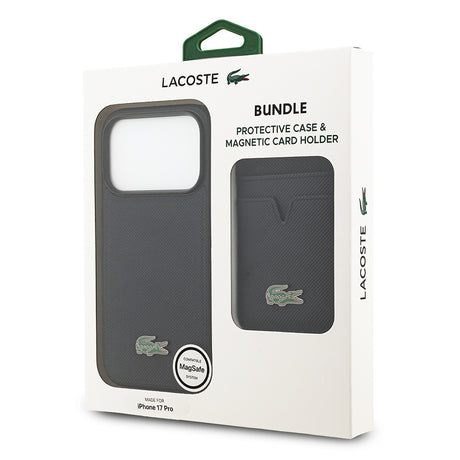 Apple iPhone 17 Pro Kılıf Lacoste Orjinal Lisanslı M-safe Şarj Özellikli PU Pike Desenli Metal Logolu Kartlıklı Kapak