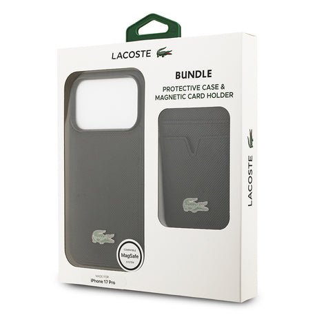 Apple iPhone 17 Pro Kılıf Lacoste Orjinal Lisanslı M-safe Şarj Özellikli PU Pike Desenli Metal Logolu Kartlıklı Kapak