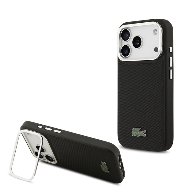 Apple iPhone 17 Pro Kılıf Lacoste Orjinal Lisanslı M-safe Şarj Özellikli PU Pike Desenli Standlı Metal Logolu Kapak