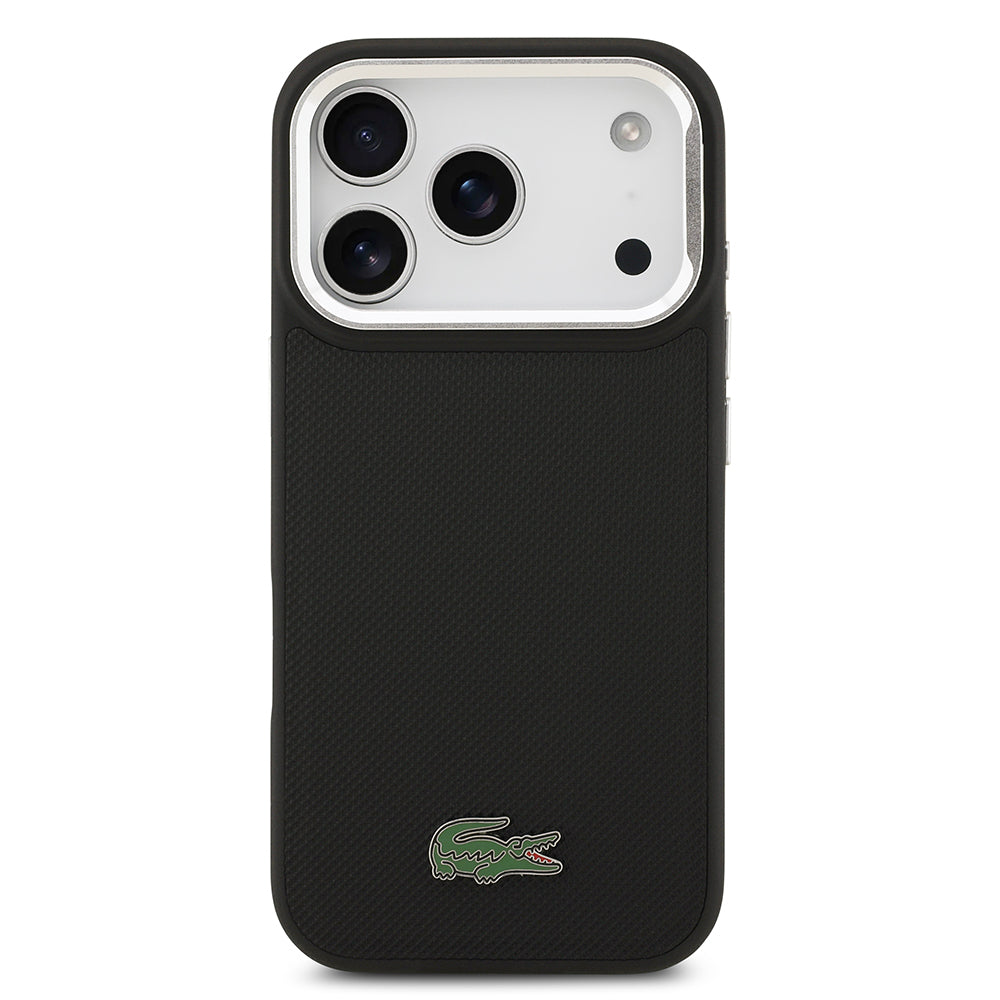 Apple iPhone 17 Pro Kılıf Lacoste Orjinal Lisanslı M-safe Şarj Özellikli PU Pike Desenli Standlı Metal Logolu Kapak