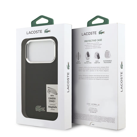 Apple iPhone 17 Pro Kılıf Lacoste Orjinal Lisanslı M-safe Şarj Özellikli PU Pike Desenli Standlı Metal Logolu Kapak