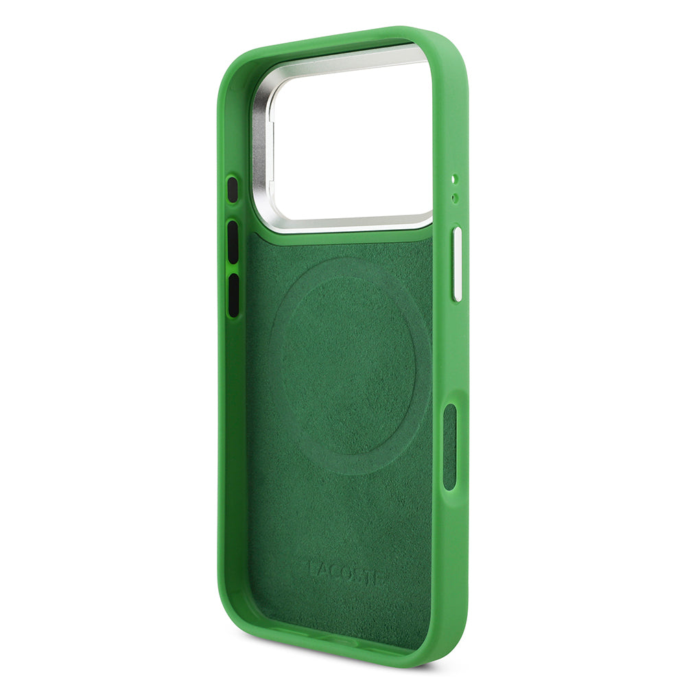 Apple iPhone 17 Pro Kılıf Lacoste Orjinal Lisanslı M-safe Şarj Özellikli PU Pike Desenli Standlı Metal Logolu Kapak