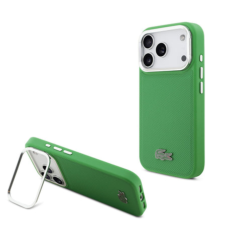 Apple iPhone 17 Pro Kılıf Lacoste Orjinal Lisanslı M-safe Şarj Özellikli PU Pike Desenli Standlı Metal Logolu Kapak