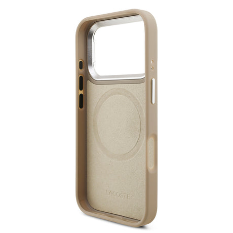 Apple iPhone 17 Pro Kılıf Lacoste Orjinal Lisanslı M-safe Şarj Özellikli PU Pike Desenli Standlı Metal Logolu Kapak