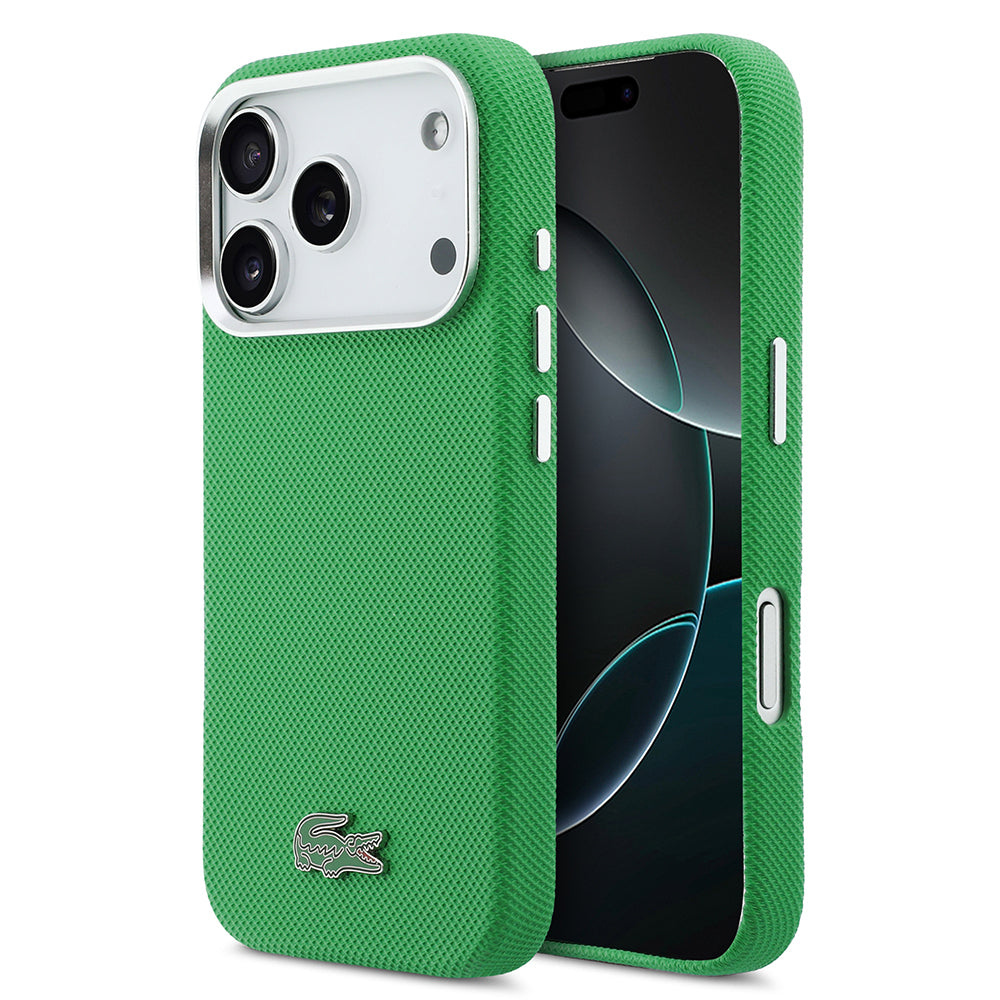 Apple iPhone 17 Pro Kılıf Lacoste Orjinal Lisanslı M-Safe Şarj Özellikli PVC Pike Desenli Arka Yüzey İkonik Timsah Dokuma Logolu Kapak