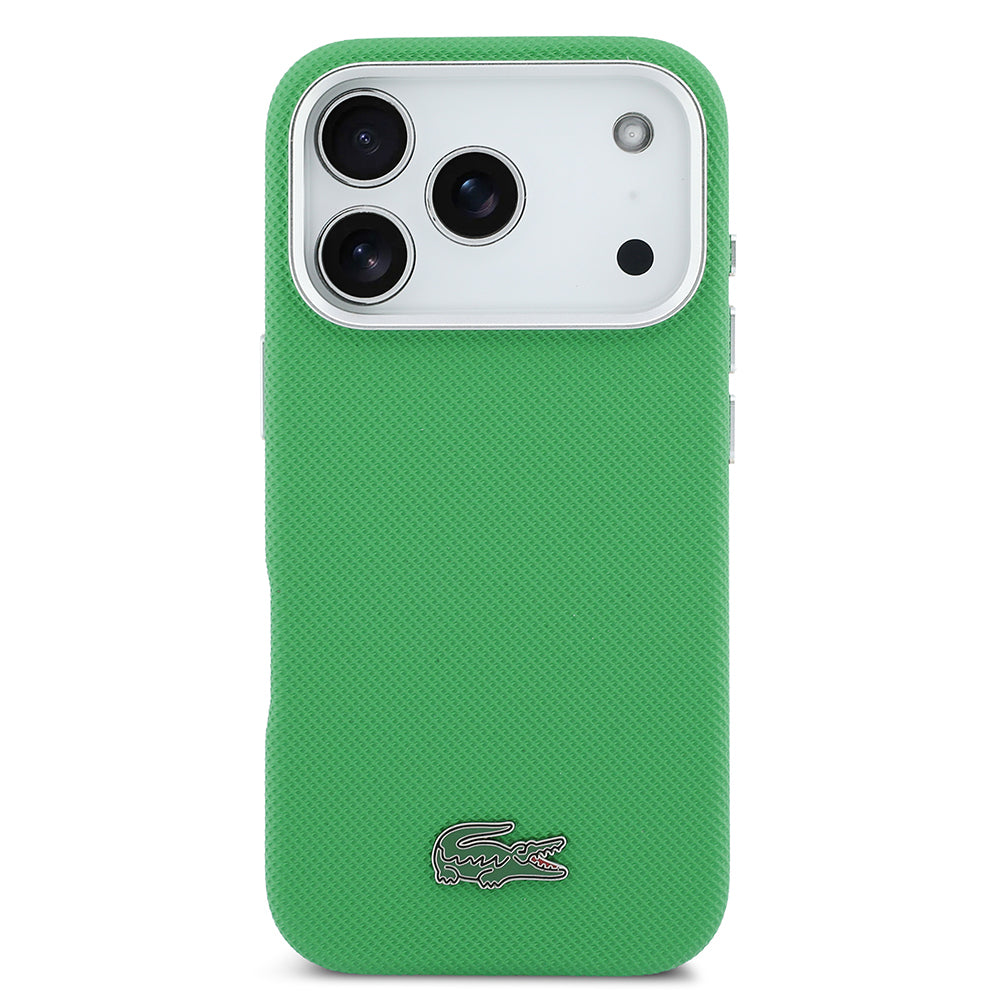 Apple iPhone 17 Pro Kılıf Lacoste Orjinal Lisanslı M-Safe Şarj Özellikli PVC Pike Desenli Arka Yüzey İkonik Timsah Dokuma Logolu Kapak