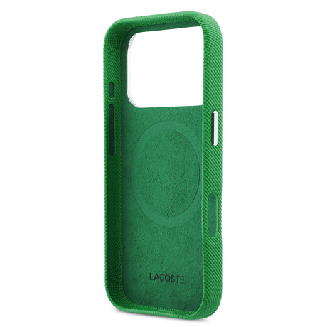 Apple iPhone 17 Pro Kılıf Lacoste Orjinal Lisanslı M-Safe Şarj Özellikli PVC Pike Desenli Arka Yüzey İkonik Timsah Dokuma Logolu Kapak