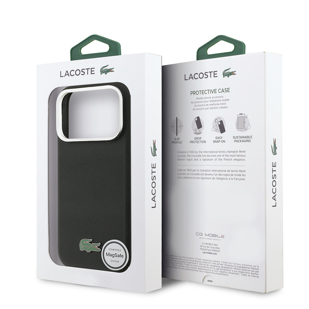 Apple iPhone 17 Pro Kılıf Lacoste Orjinal Lisanslı M-Safe Şarj Özellikli PVC Pike Desenli Arka Yüzey İkonik Timsah Dokuma Logolu Kapak