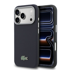 Apple iPhone 17 Pro Kılıf Lacoste Orjinal Lisanslı M-Safe Şarj Özellikli PVC Yarı Pike Desenli Arka Yüzey İkonik Timsah Dokuma Logolu Kapak