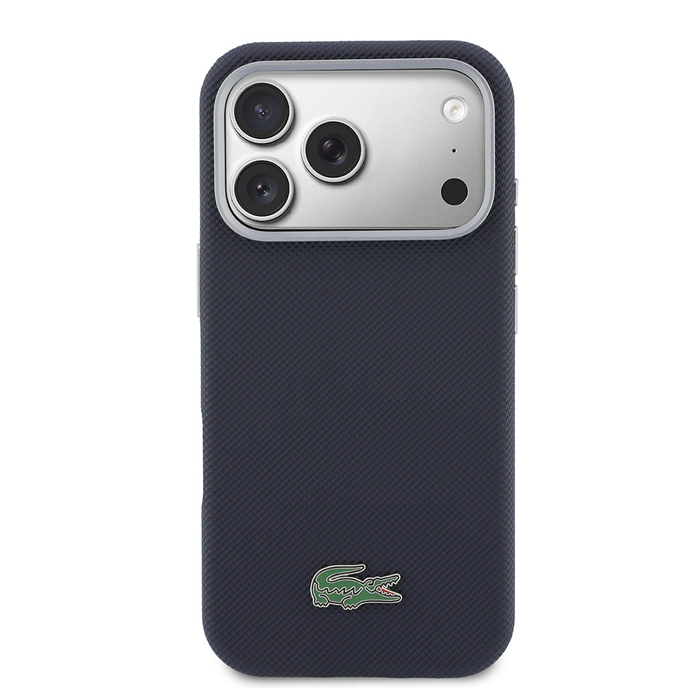Apple iPhone 17 Pro Kılıf Lacoste Orjinal Lisanslı M-Safe Şarj Özellikli PVC Yarı Pike Desenli Arka Yüzey İkonik Timsah Dokuma Logolu Kapak