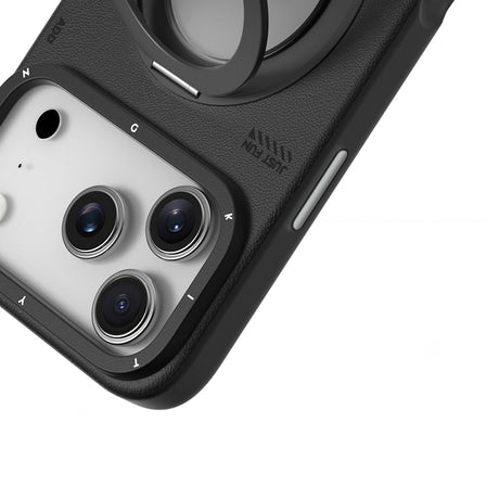 Apple iPhone 17 Pro Kılıf M-safe Şarj Özellikli 360 Derece Standlı Basit Mat Deri Desenli Youngkit Tech Leather Serisi Kapak