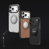 Apple iPhone 17 Pro Kılıf M-safe Şarj Özellikli 360 Derece Standlı Basit Mat Deri Desenli Youngkit Tech Leather Serisi Kapak