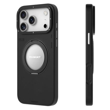 Apple iPhone 17 Pro Kılıf M-safe Şarj Özellikli 360 Derece Standlı Basit Mat Deri Desenli Youngkit Tech Leather Serisi Kapak