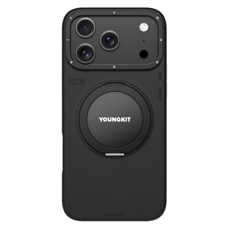Apple iPhone 17 Pro Kılıf M-safe Şarj Özellikli 360 Derece Standlı Basit Mat Deri Desenli Youngkit Tech Leather Serisi Kapak