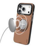 Apple iPhone 17 Pro Kılıf M-safe Şarj Özellikli 360 Derece Standlı Basit Mat Deri Desenli Youngkit Tech Leather Serisi Kapak