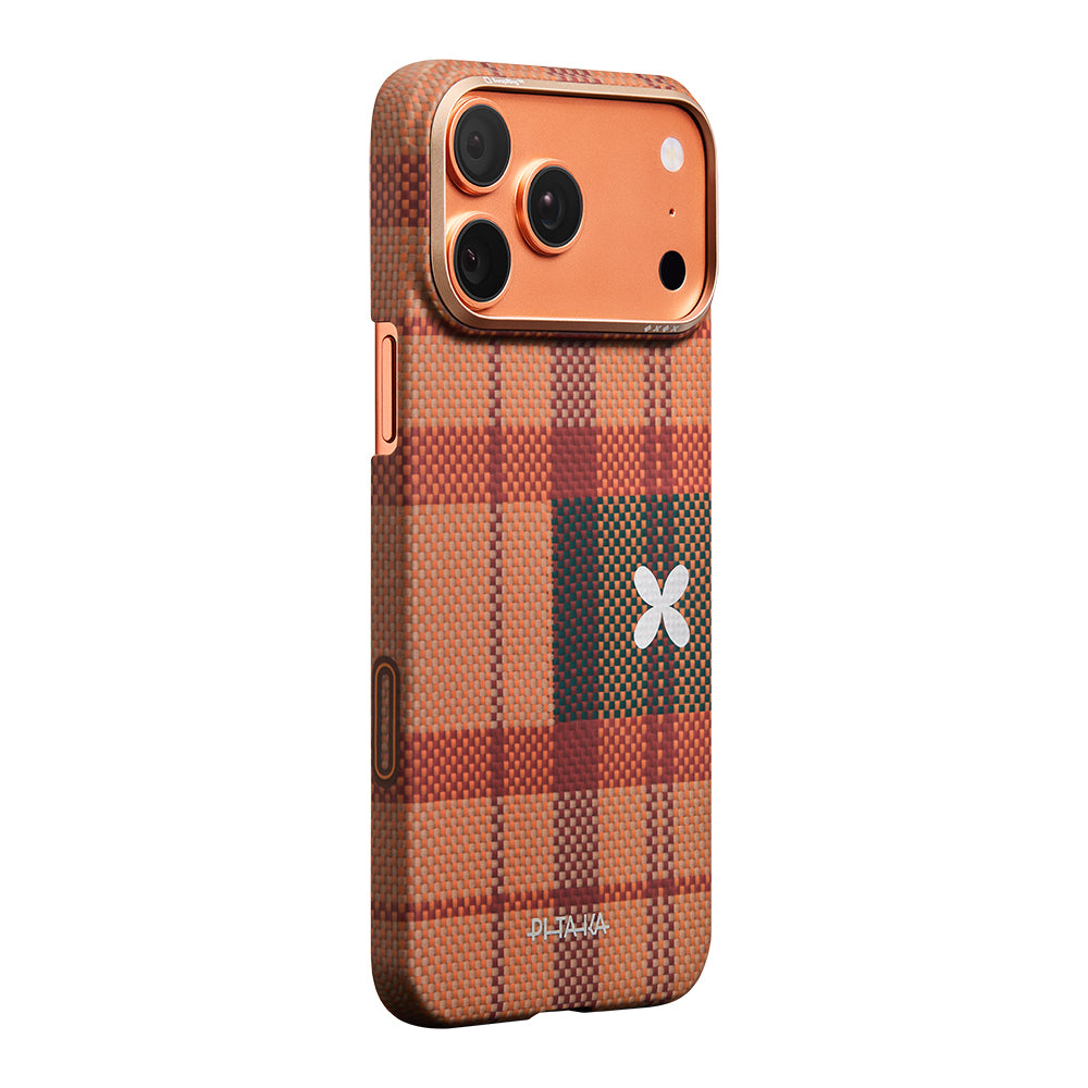 Apple iPhone 17 Pro Kılıf M-safe Şarj Özellikli Aramid Karbon Fiber Pitaka Flora in Grid Serisi Kapak