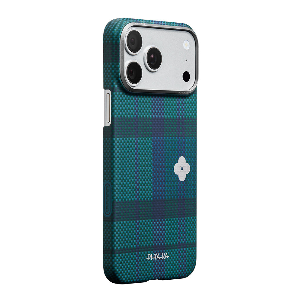 Apple iPhone 17 Pro Kılıf M-safe Şarj Özellikli Aramid Karbon Fiber Pitaka Flora in Grid Serisi Kapak