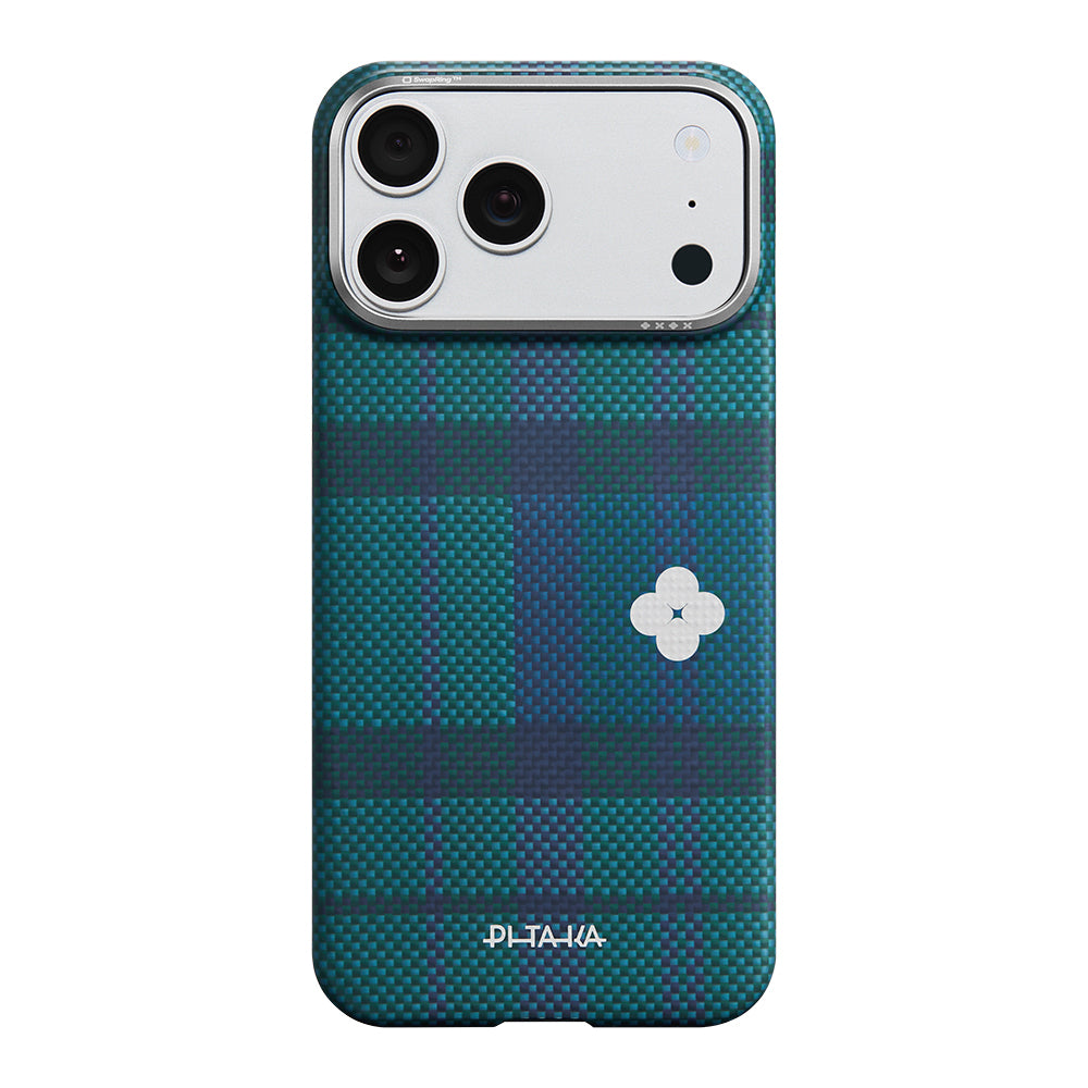 Apple iPhone 17 Pro Kılıf M-safe Şarj Özellikli Aramid Karbon Fiber Pitaka Flora in Grid Serisi Kapak